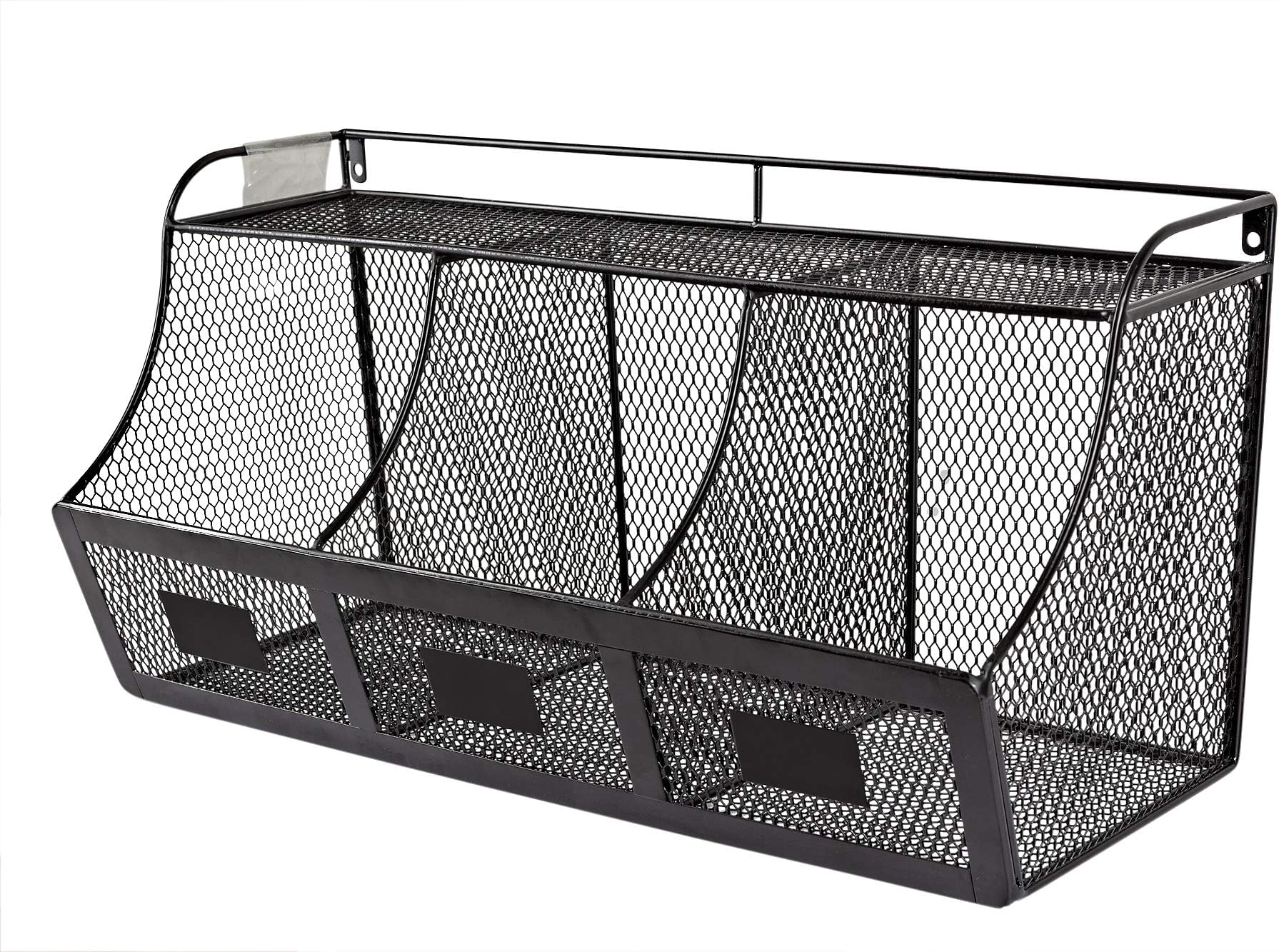 Kyrosss Wire Iron Hanging Kitchen Organizer- 23.7 Inch Length, 3 Tier Black Storage Pantry Rack for Fruits and Vegetables