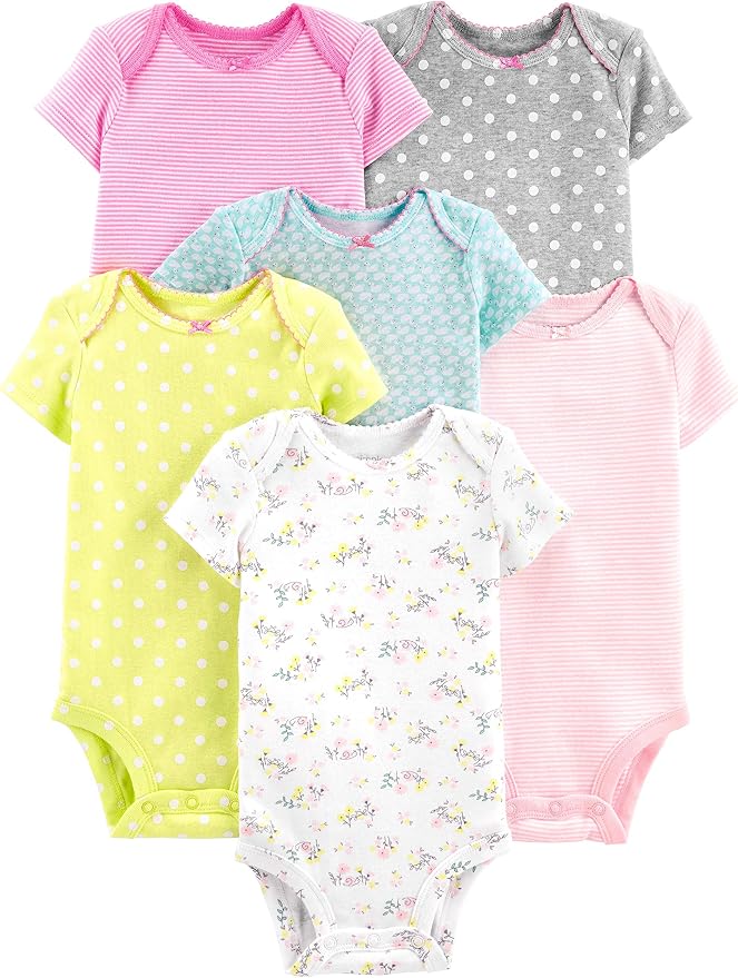 6-Pack Short-Sleeve Bodysuits para Bebê Menina