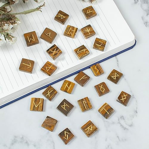 Miniatura 7 de Unakite Runes - Juego de 25 piedras preciosas vikingas de élder futhark vikingo, curación dorada, alfabetos rúnicos, grabados dorados, adivinación,