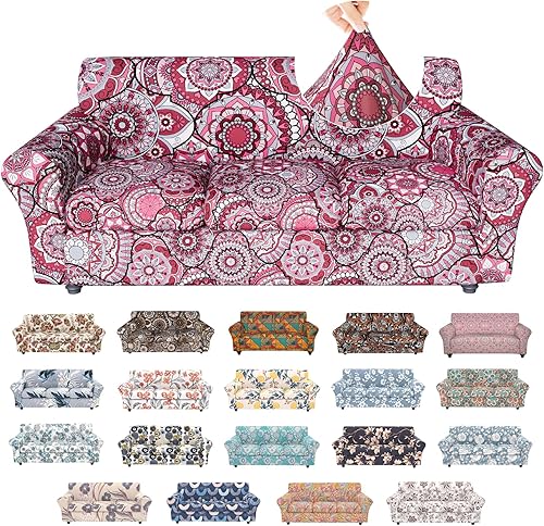 Miniatura 38 de Fundas elásticas para sofá, Fundas de sofá con estampado floral, 2 piezas de funda para sillón con funda de sección separada, Funda lavable para