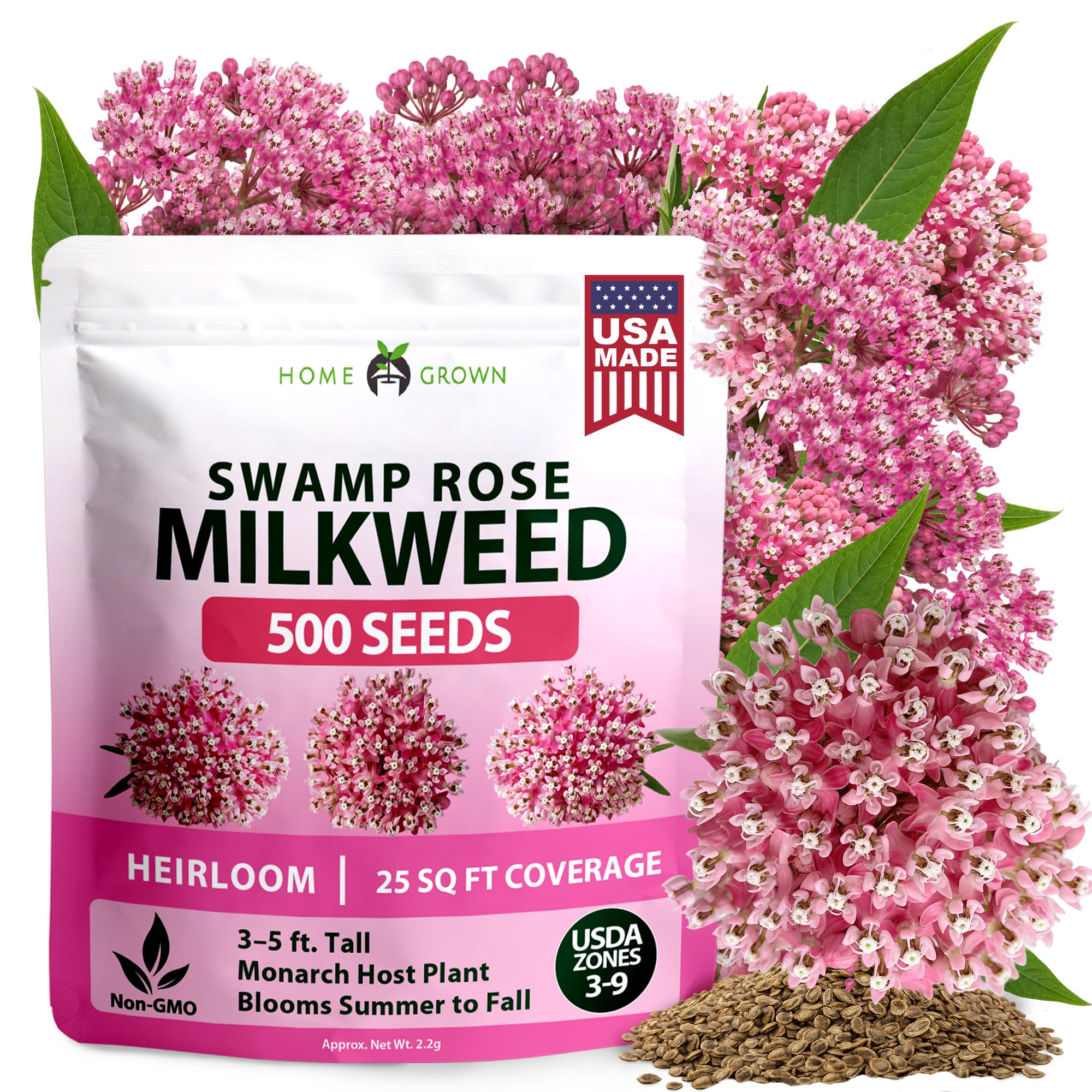 HOME GROWN Milkweed Seeds, Swamp Rose, 500 Seeds, Asclepias incarnata