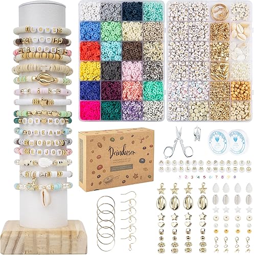 Deinduser Kit de fabricación de pulseras, 7200 cuentas de arcilla, cuentas de arcilla polimérica de 24 colores para hacer pulseras, kit de