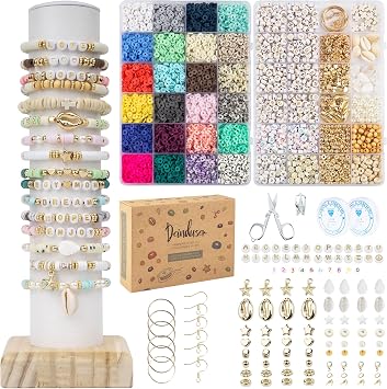Deinduser Bracelet Making Kit, 7200pcs Clay Beads, 24 Colors 2 Boxes Beads for Bracelets, Clay Bead Bracelet Making kit with Letters, Numbers, Spacers, Ideal Gifts for Holidays