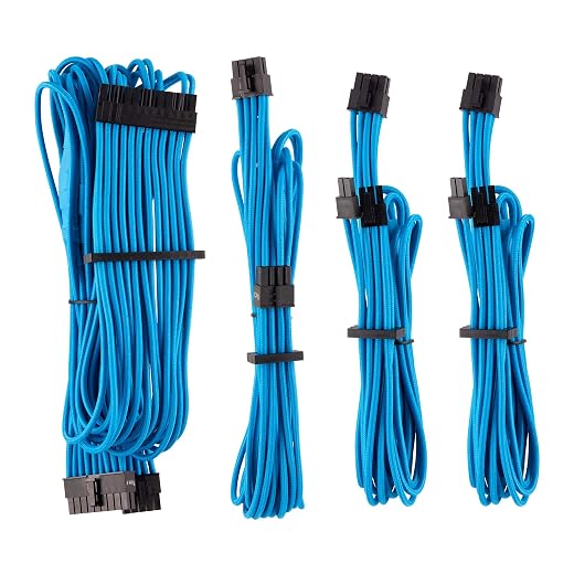 Corsair CP-8920218 Premium Individually Sleeved PSU Cables Starter Kit – Blue, 2 Year Warranty