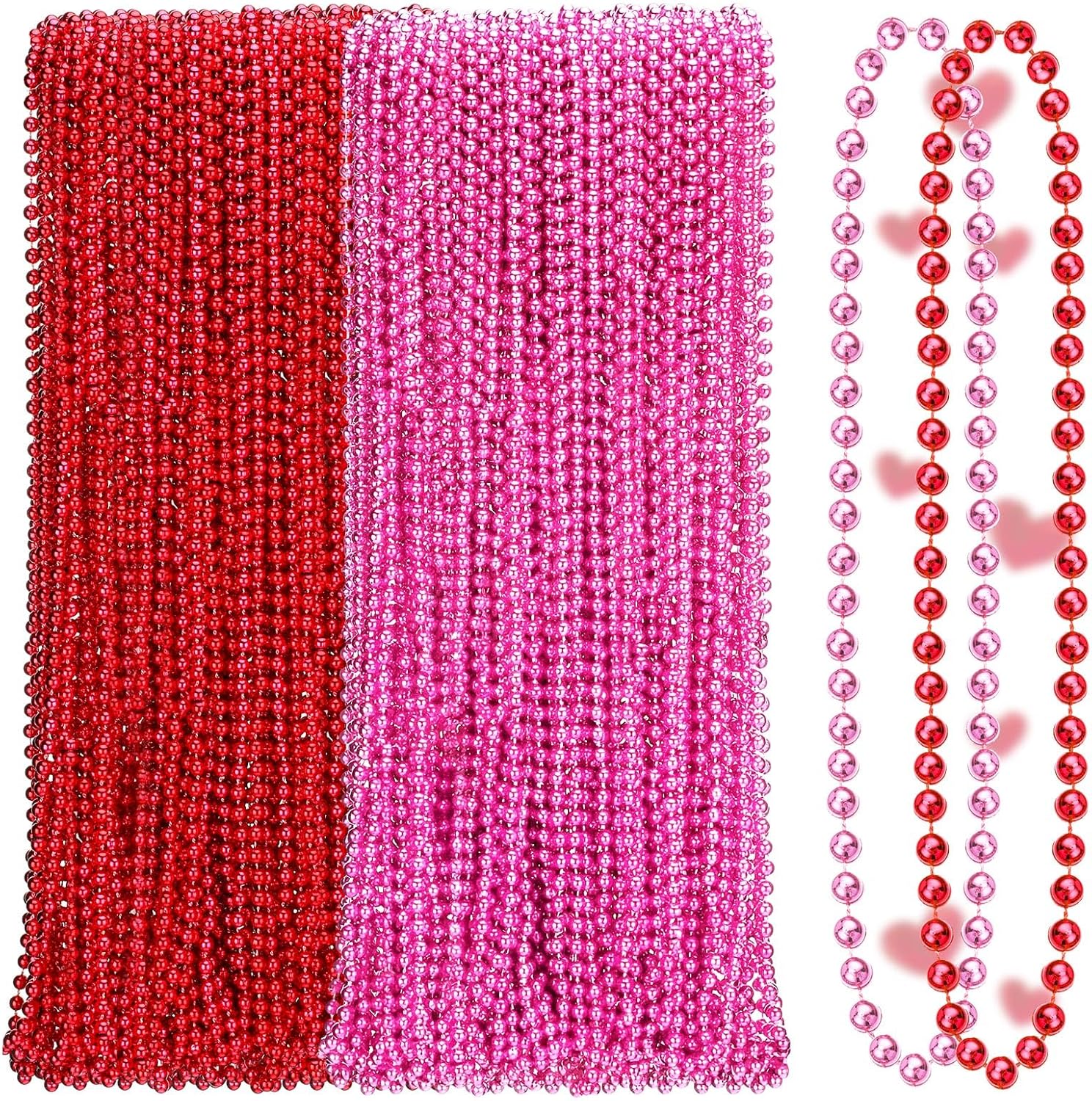 Bucherry 200 Pcs Breast Cancer Awareness Necklace 33 Inch 7 mm Pink Bead Necklace Decoration Bulk Red Round Beaded Costume Decor for Breast Cancer Accessories Souvenir Women Event Parade
