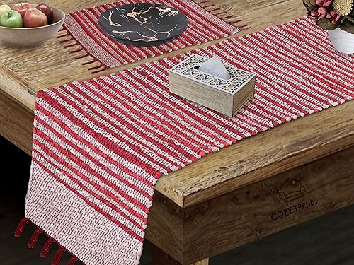 Camino de mesa de algodón estilo rústico de estilo granja estilo bohemio hecho a mano con borlas de algodón para fiestas bodas y decoraciones de