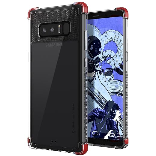 Ghostek Covert 2 Slim Clear Case for Samsung Galaxy Note 8 Premium Shockproof Supports Wireless Charging | Red