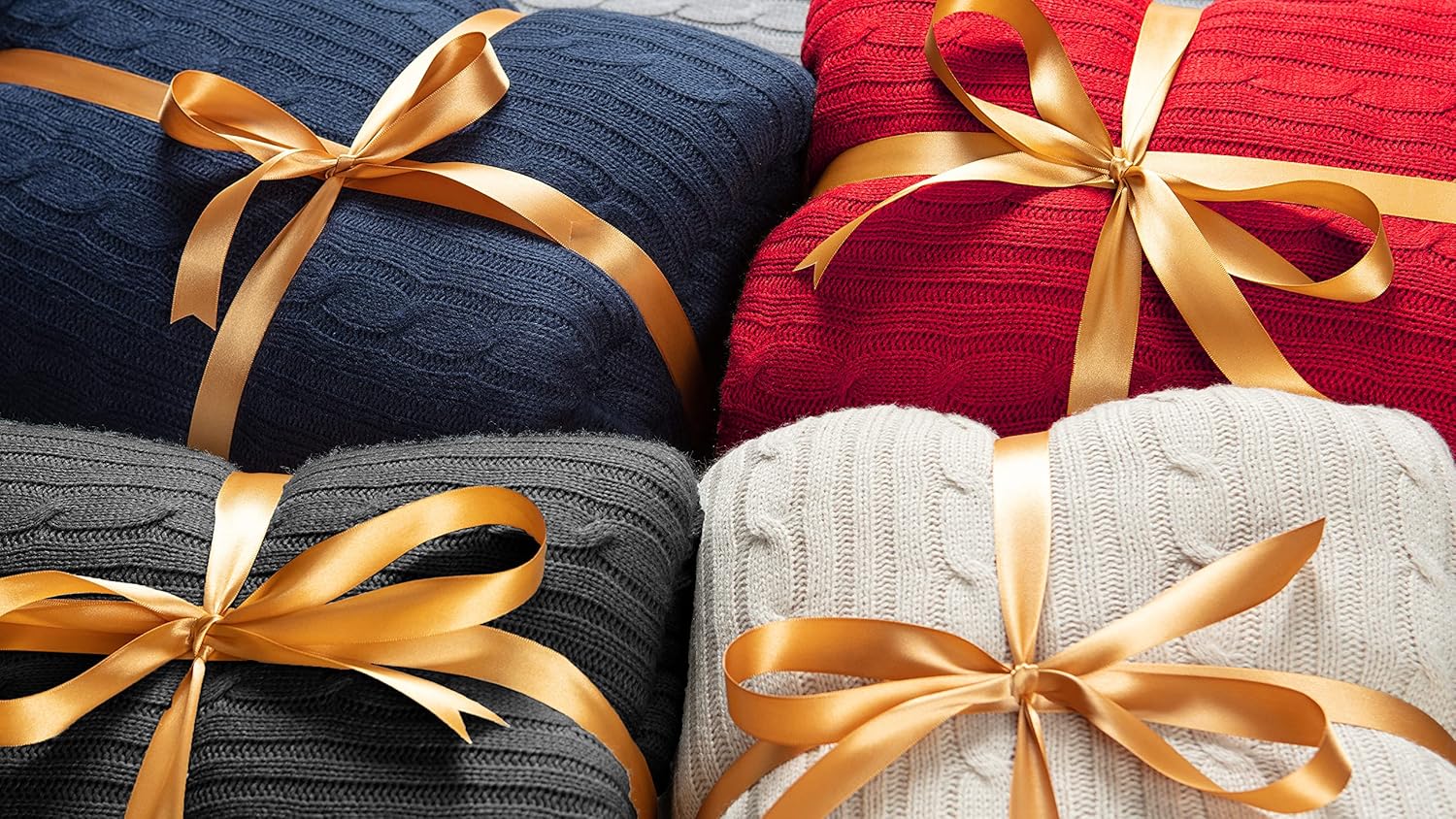 Chanasya Premium Cable Knit Throw Blanket - Soft and Cozy Throw Blanket with Plush Sherpa Side - 50" x 65” - Red