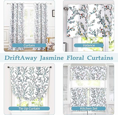 Miniatura 6 de DriftAway Jasmine - Cenefa de cortina de ventana con aislamiento térmico botánico de acuarela para sala de estar, dormitorio, cocina, 2 capas de 52