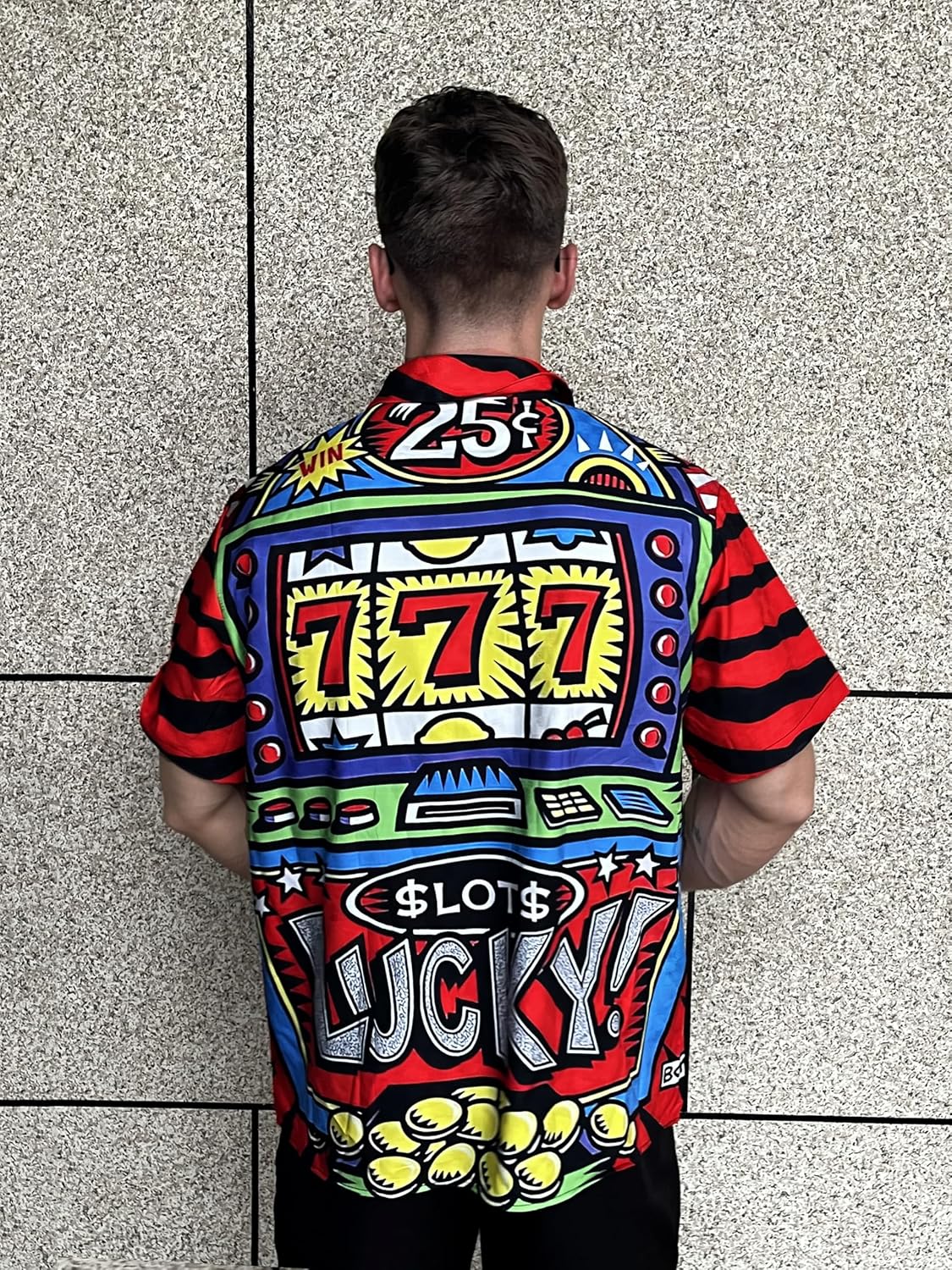 Men's Casino Theme Hawaiian Shirt, Lucky Print, Short Sleeve Button-Down，Party Vacation Shirt