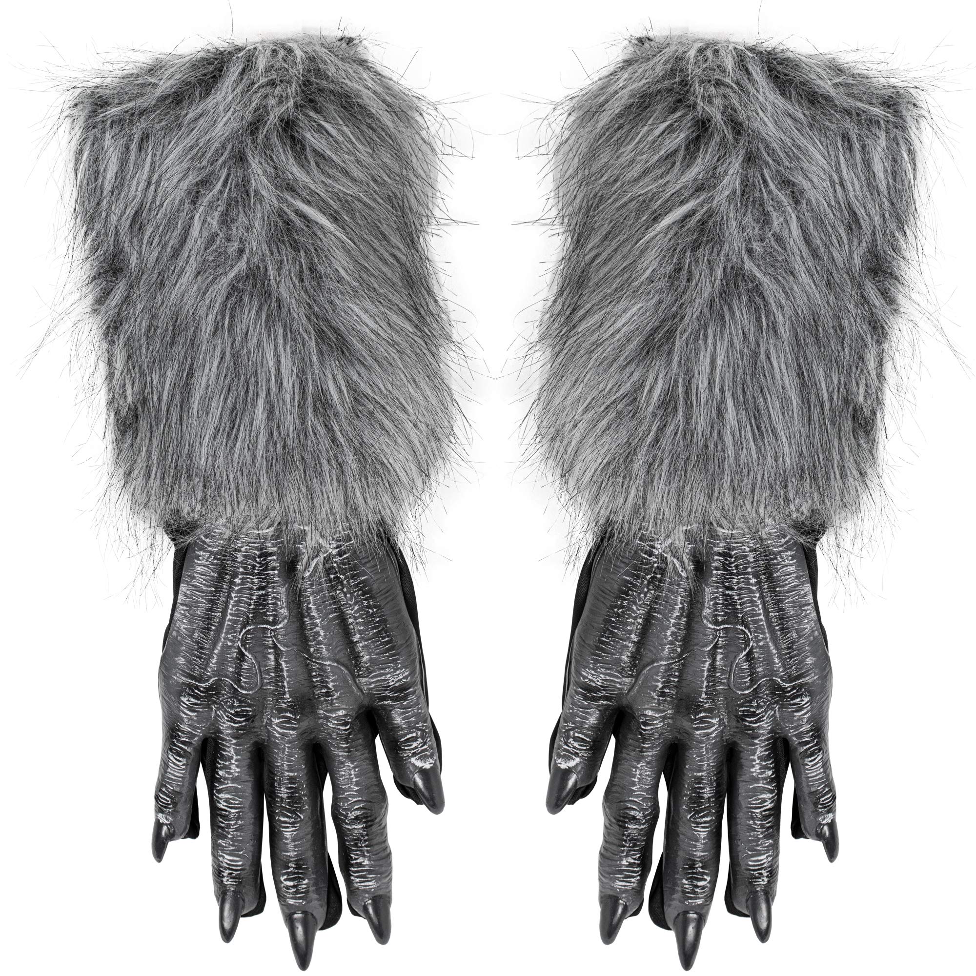 Skeleteen Werewolf Hand Costume Gloves Grey Hairy Wolf Claw Hands