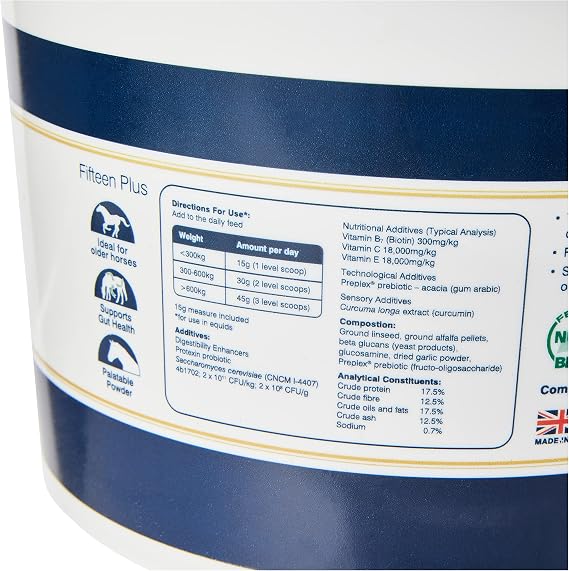 Protexin Equine Premium Fifteen Plus 900g - Supplement for Older Horses, For Gut, Immune, and Joint Support | Comprehensive Prebiotic & Probiotic Gut, Immunity & Joint Supplement for Older Horses, Healthy Hooves & Digestion