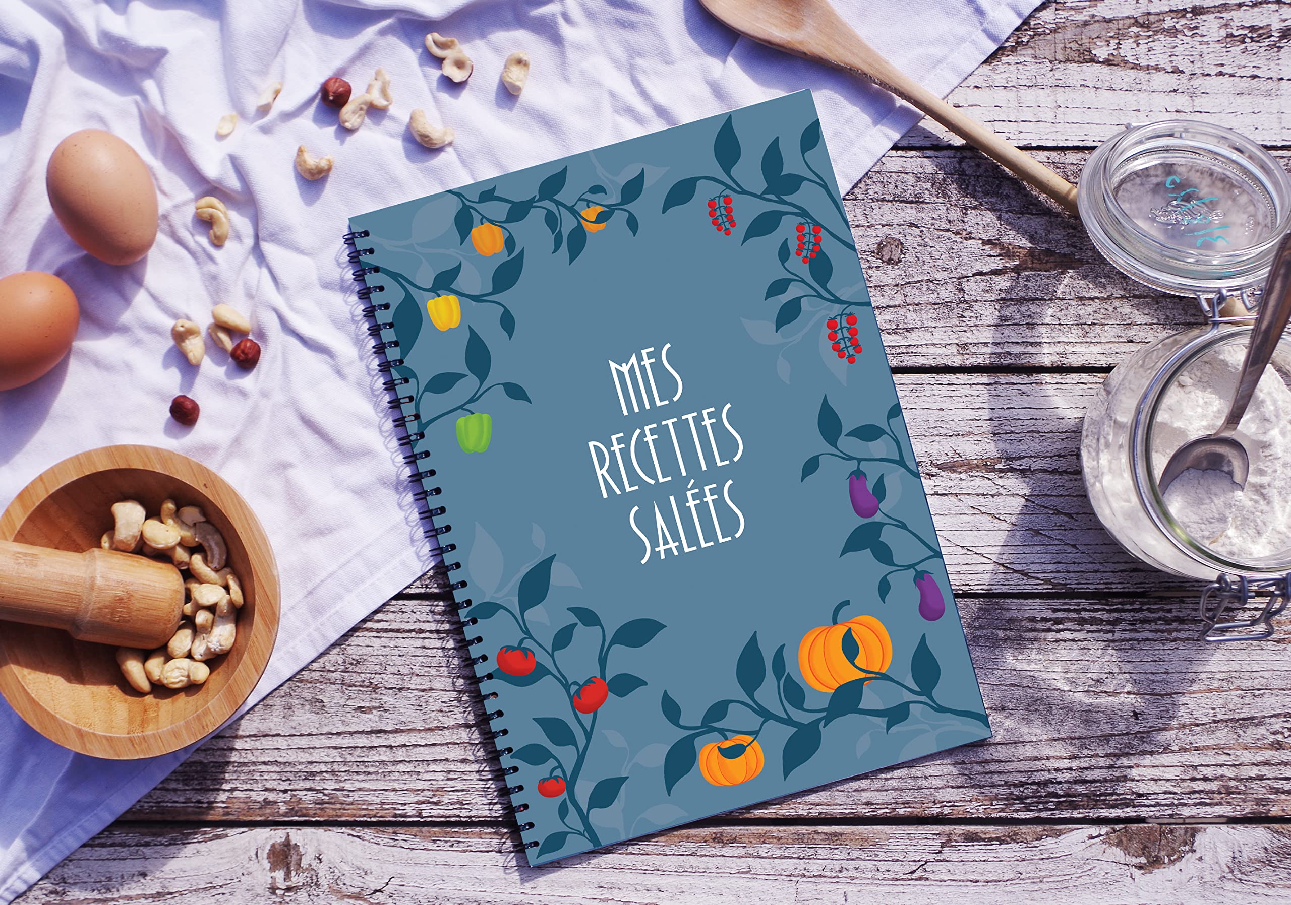 Cahier de Recettes Salées et Sucrées A4 Spirale, 60 Fiches Vierges