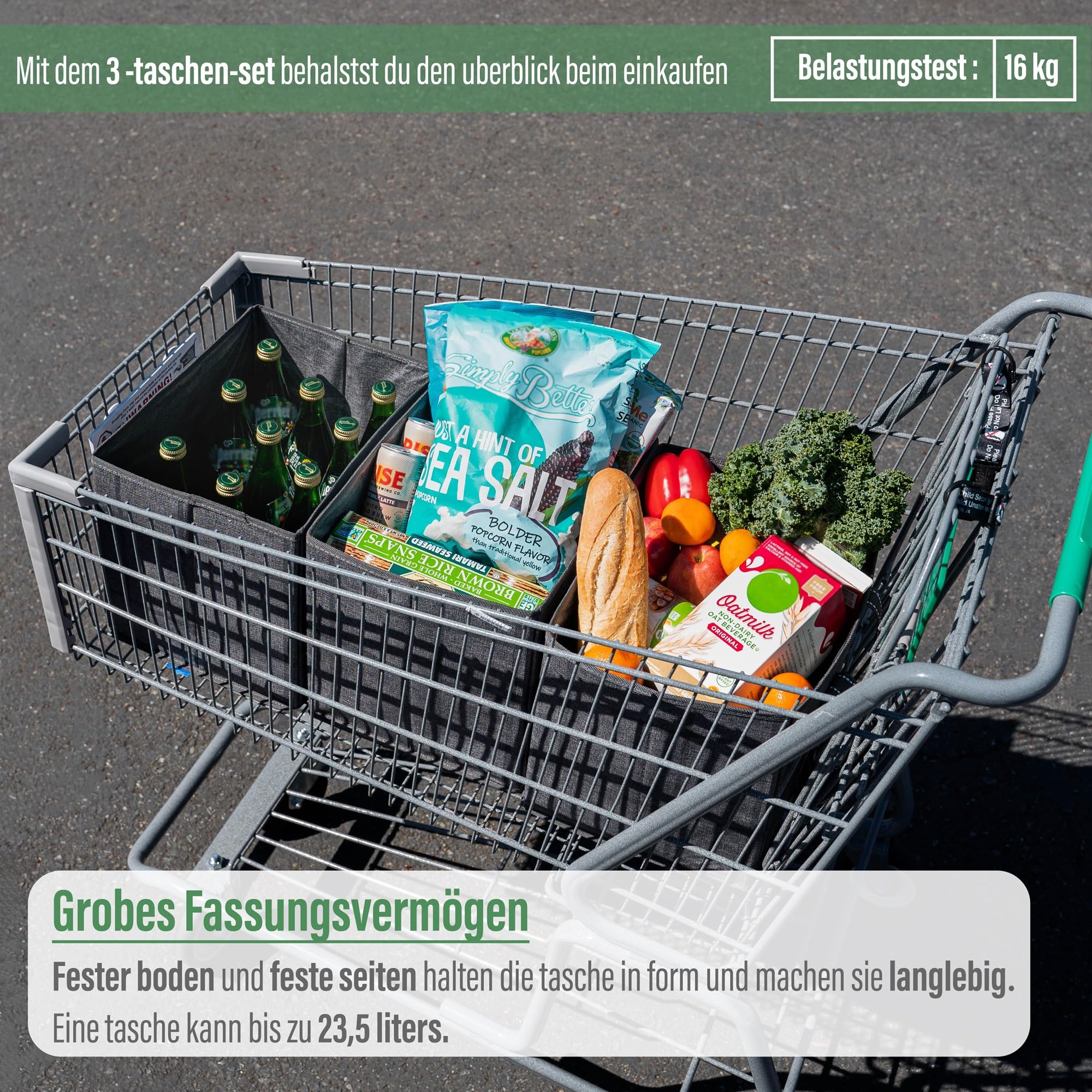 VENO 23,5 Liter große Einkaufstasche Faltbar, Gewebe Faltboxen mit verstärktem Boden, Wiederverwendbare Einkaufstaschen, Hält Bis Zu 15 kg Tragetasche (Schwarzes Fenstertuch, 3er Pack)