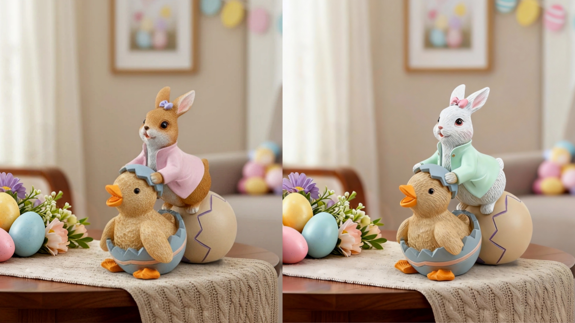 Figura Decorativa Conejo con Pato y Huevo para Jardín miniatura 7