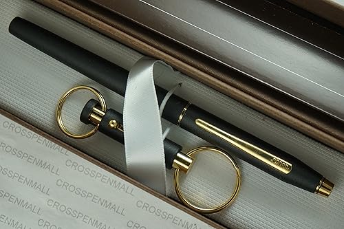 Cross Fabricado en los Estados Unidos Century Classic Satin Matte Black & 23kt Gold Gel Ink Selectip Bolígrafo roller y llavero a juego.