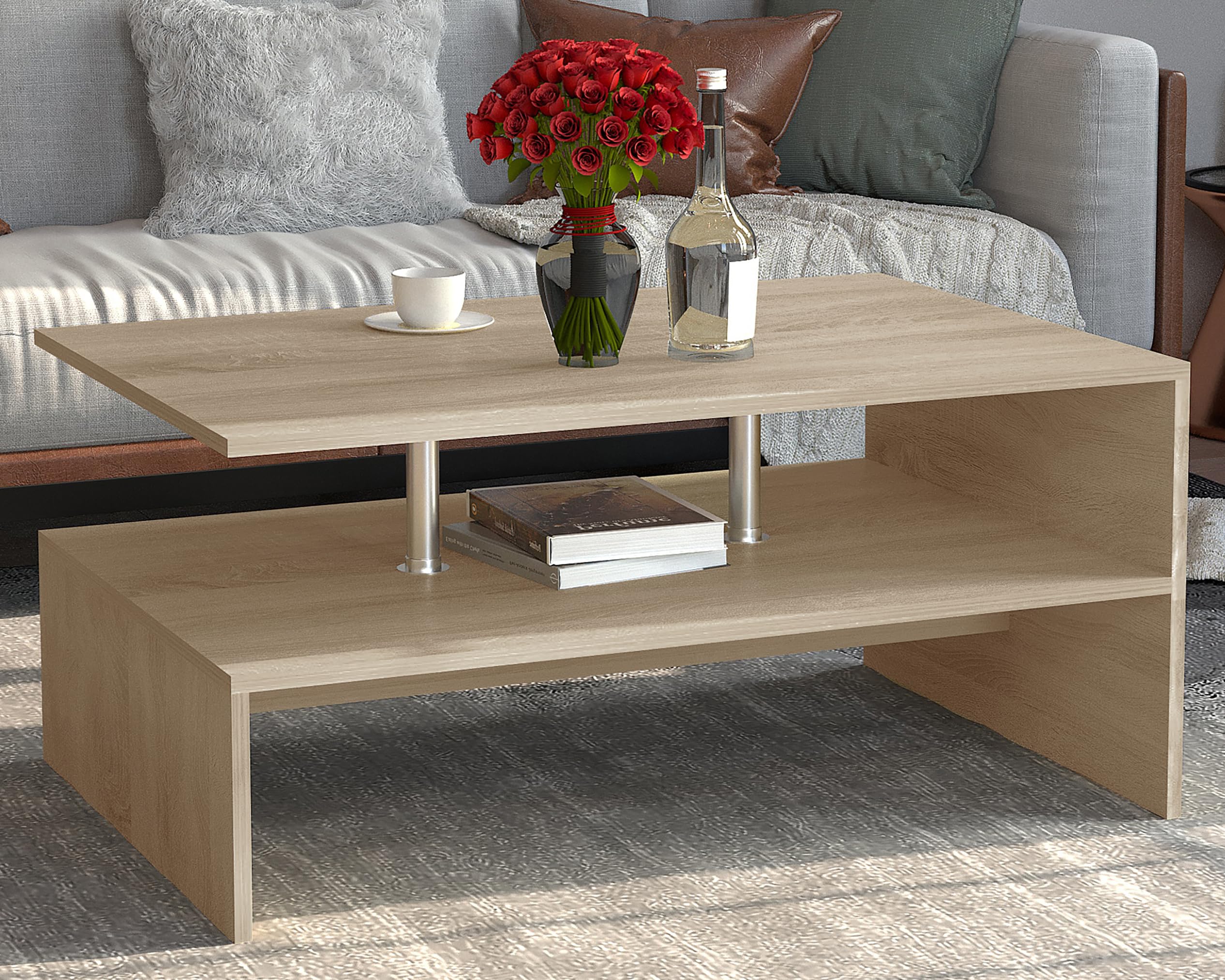 VCM Holz Couchtisch Sofatisch Wohnzimmertisch Beistelltisch Kaffeetisch Maliso L Sonoma-Eiche