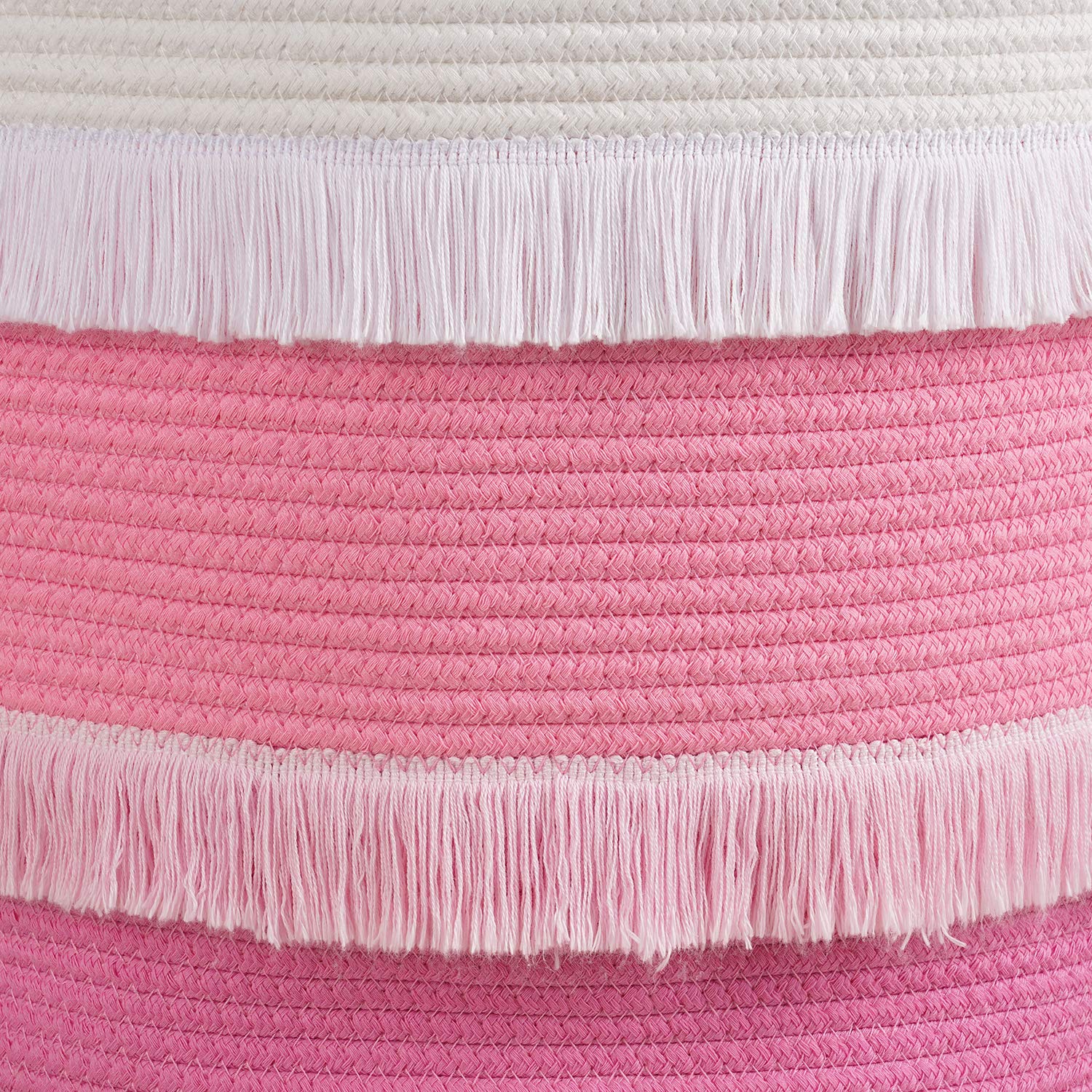 CherryNow Large Rope Basket – 16''x13'' Pink Decorative Woven Basket for Toys, Blankets, or Laundry, Cute Tassel Decor for Baby & Girl - Home Storage Container