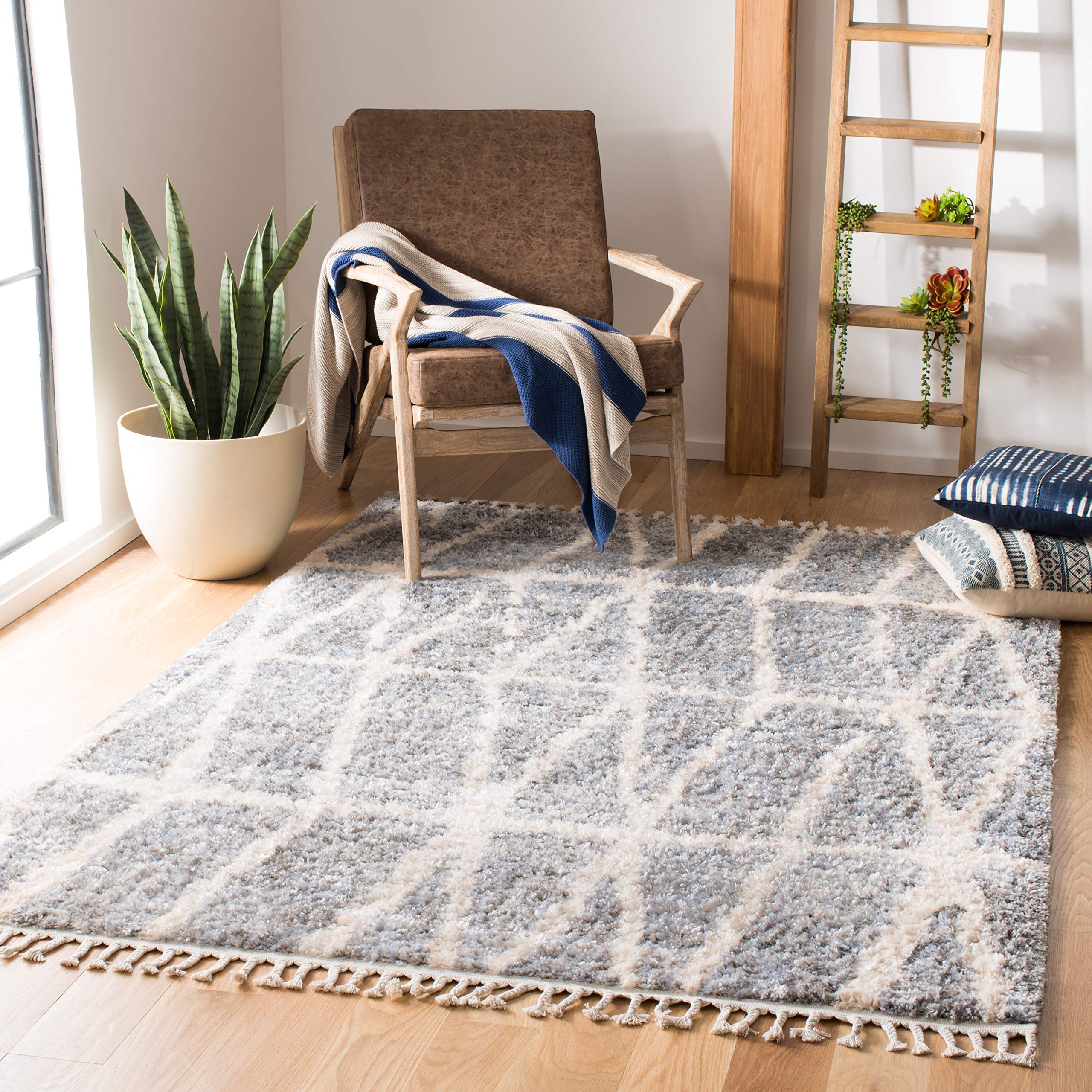 Tapis Berber Shag Safavieh gris et crème 122x183 cm pour salon moderne