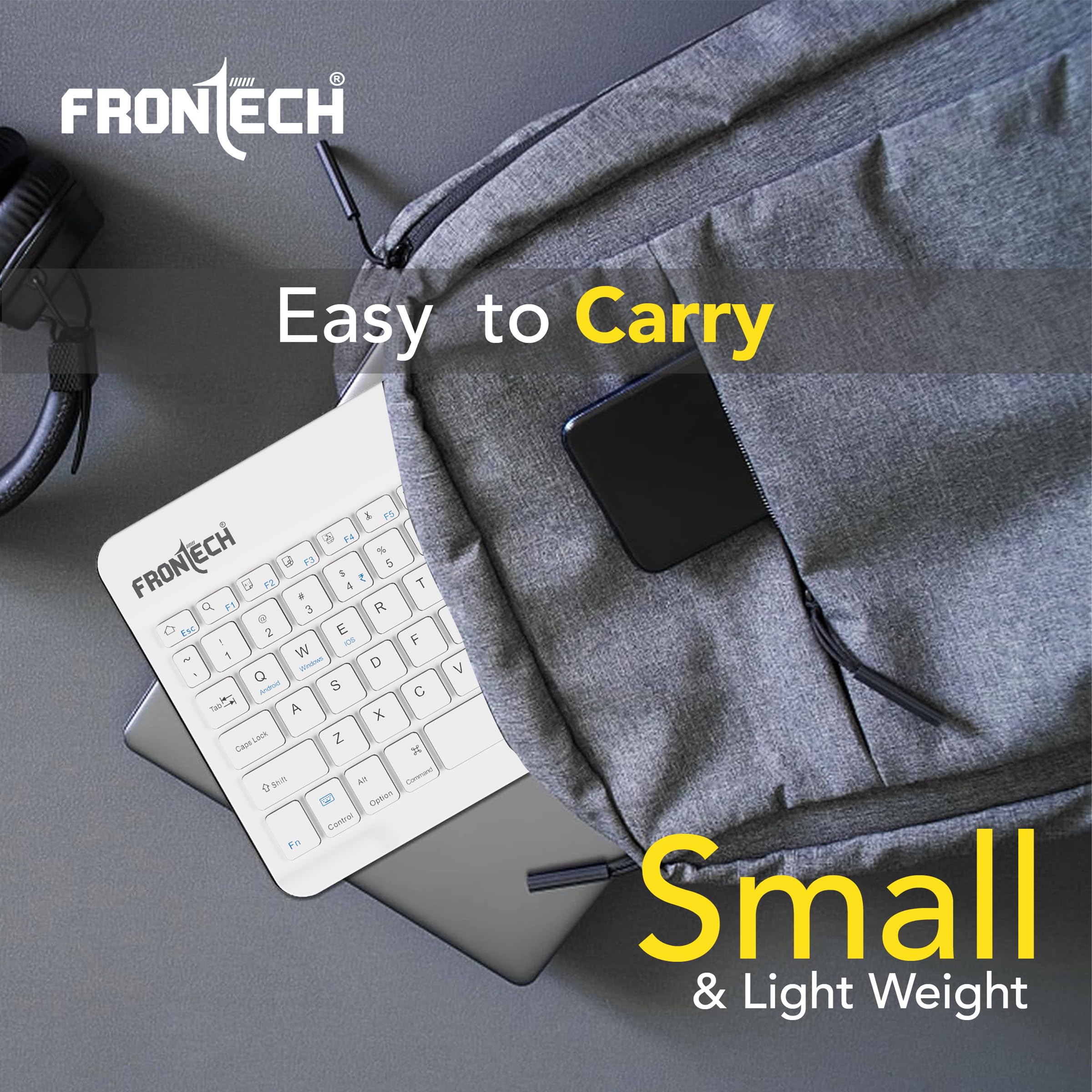 FRONTECH Wireless Mini Keyboard - 78 Keys, Bluetooth Connectivity, Rechargeable, Ultra Slim, Compact Design 1 Year Warranty (FT-1603AW) — Amazon image 8