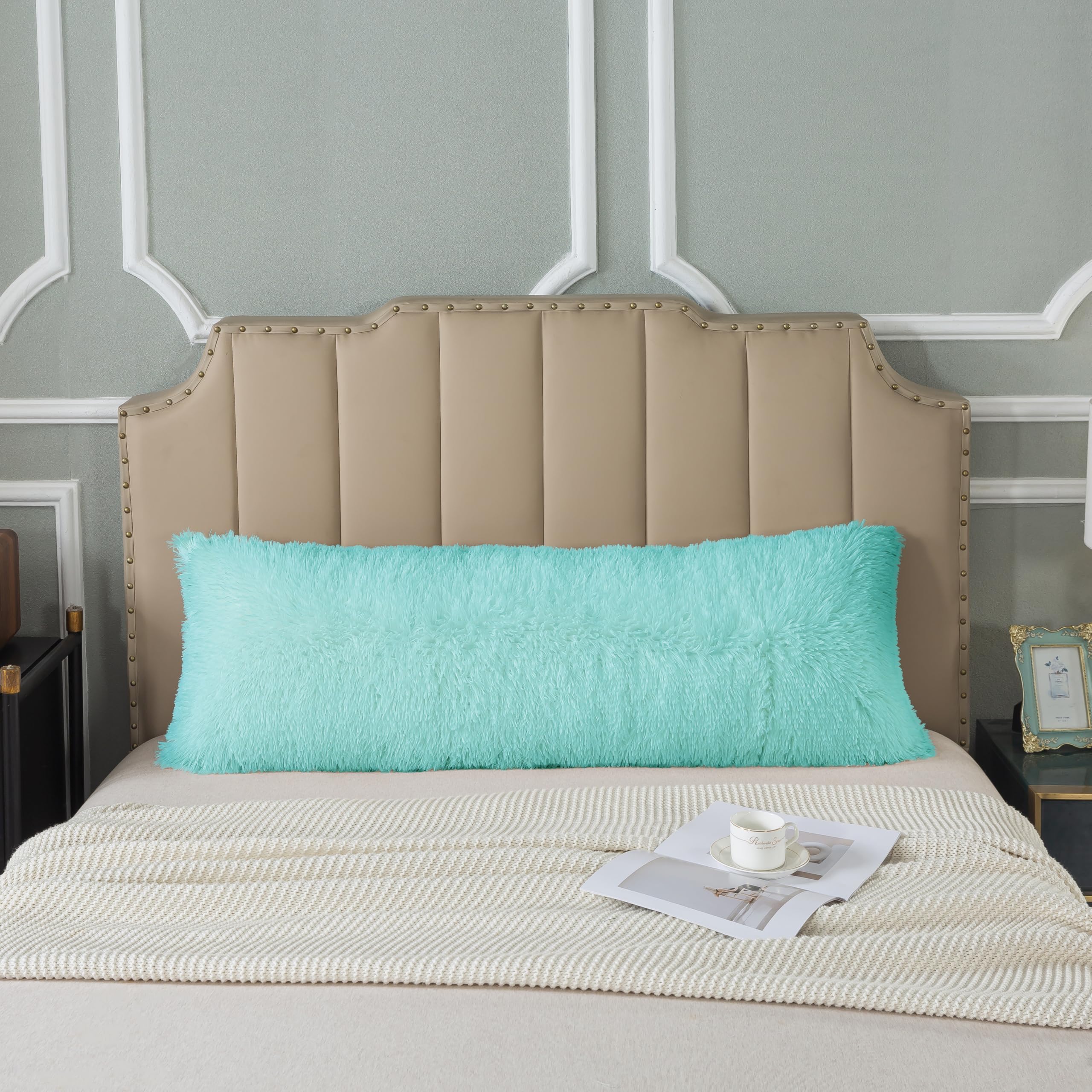 DJDEA Soft Breathable Seitenschläferkissen Bezug, Kuschelkissen Flauschig Kissenbezüge mit Reißverschluss, One 40x145cm Blau