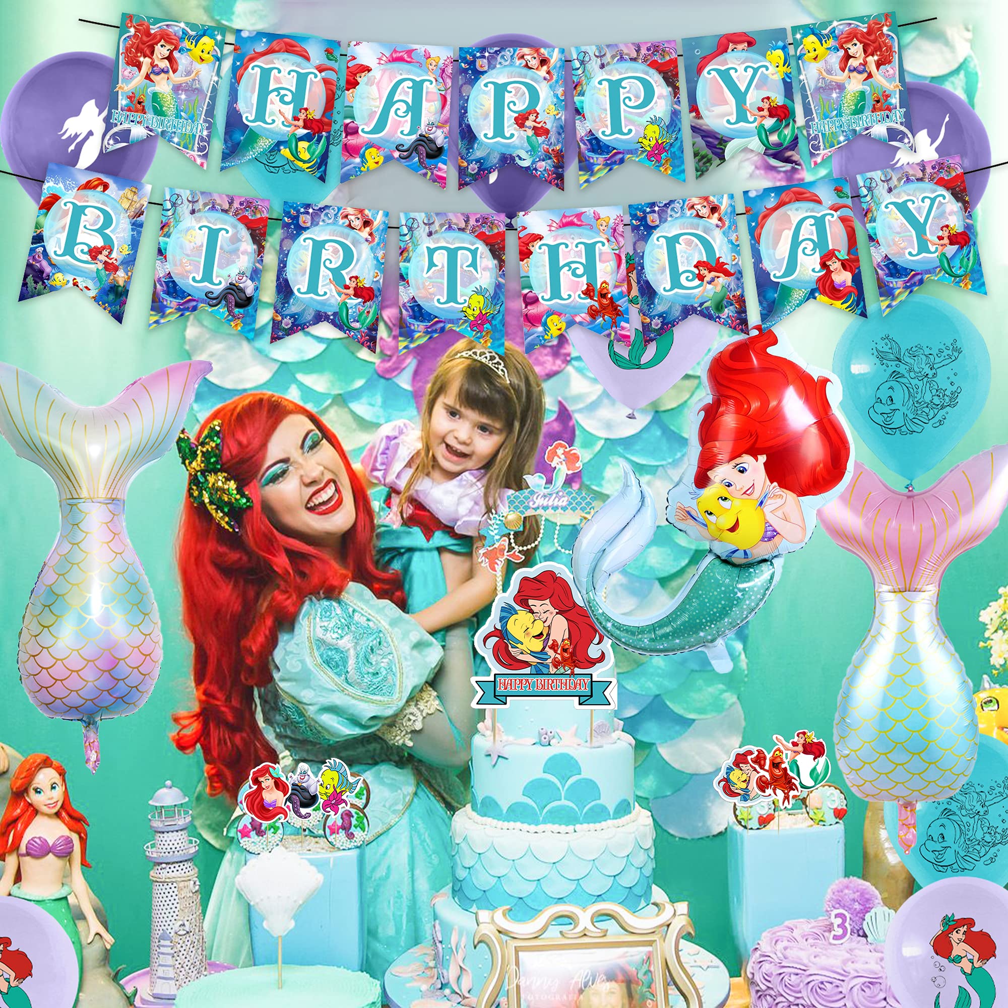 35 Pcs Little Mermaid Birthday Party Decorations Set, 1 Happy Birthday