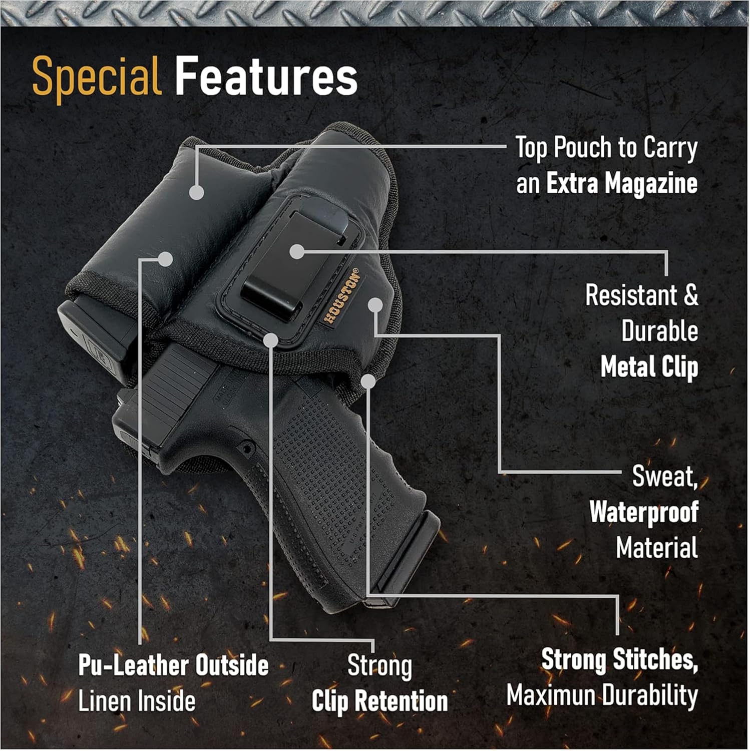 Houston Gun Holsters Leather Concealed Carry Soft Material | Suede Interior for Maximum Protection | (Right) (CHPMG-57G-RH), Black