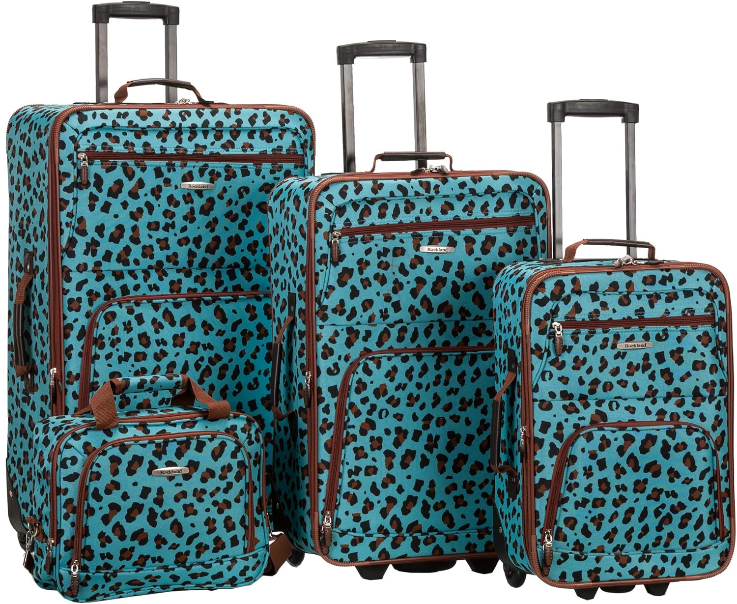 Rockland Jungle Softside Upright Luggage Set, Blue Leopard, 4-Piece Set (14/29/24/28)