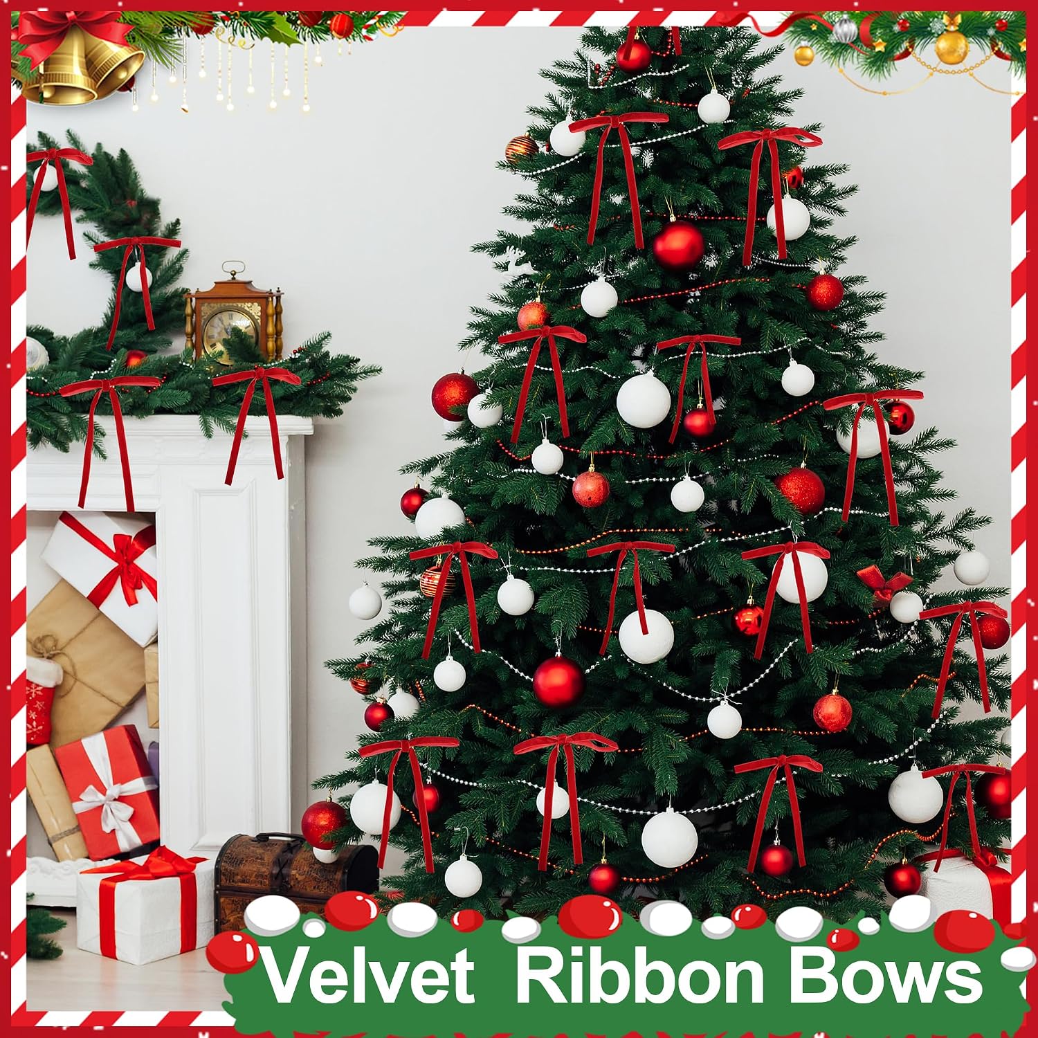 Red Velvet Bows for Christmas Tree 24 Pcs: Vintage Velvet Ribbon Bows for Tree Wreath Garland Gift Wrapping Decor - Small Christmas Tree Bows for Home Holiday Xmas Decoration (5"x7", 3/8" Width)