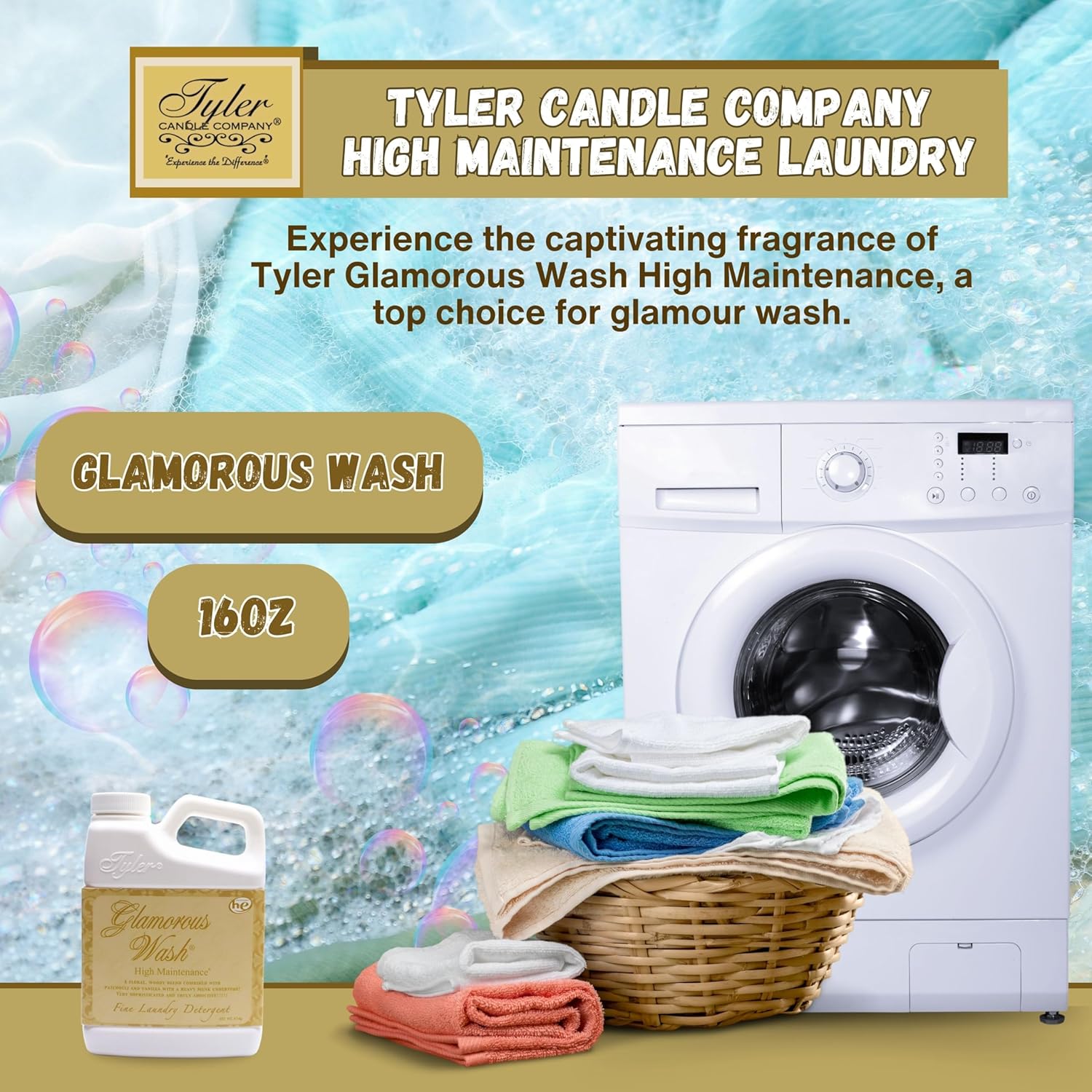 Worldwide Nutrition Bundle: Tyler Candle Company High Maintenance Laundry Pack - 2 Bottles of 16oz Glamorous Wash Laundry Detergent, 1 Pack of 4 Dryer Sheet Sachets & Multi-Purpose Key Chain
