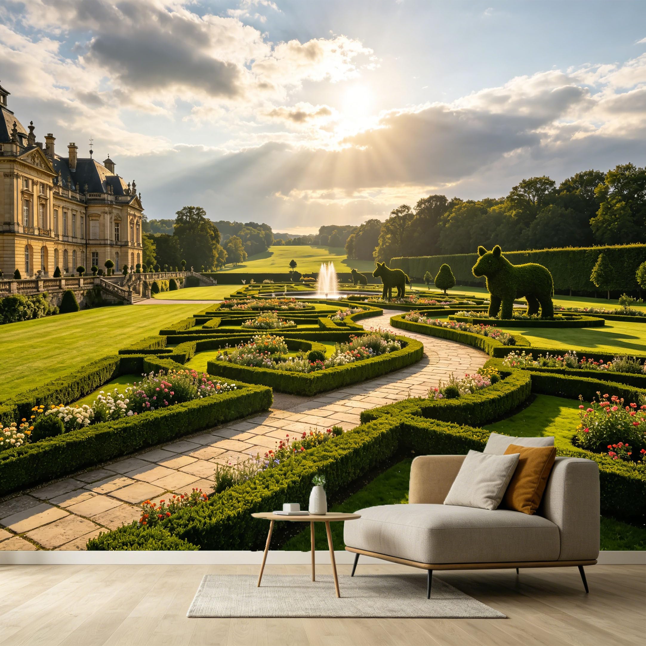 Custom Size Wall Murals European Manor Botanical Landscape Fountain Topiary Hedge SelfAdhesive Wall Fabric Removable Large Wallpaper for Photo Living Room