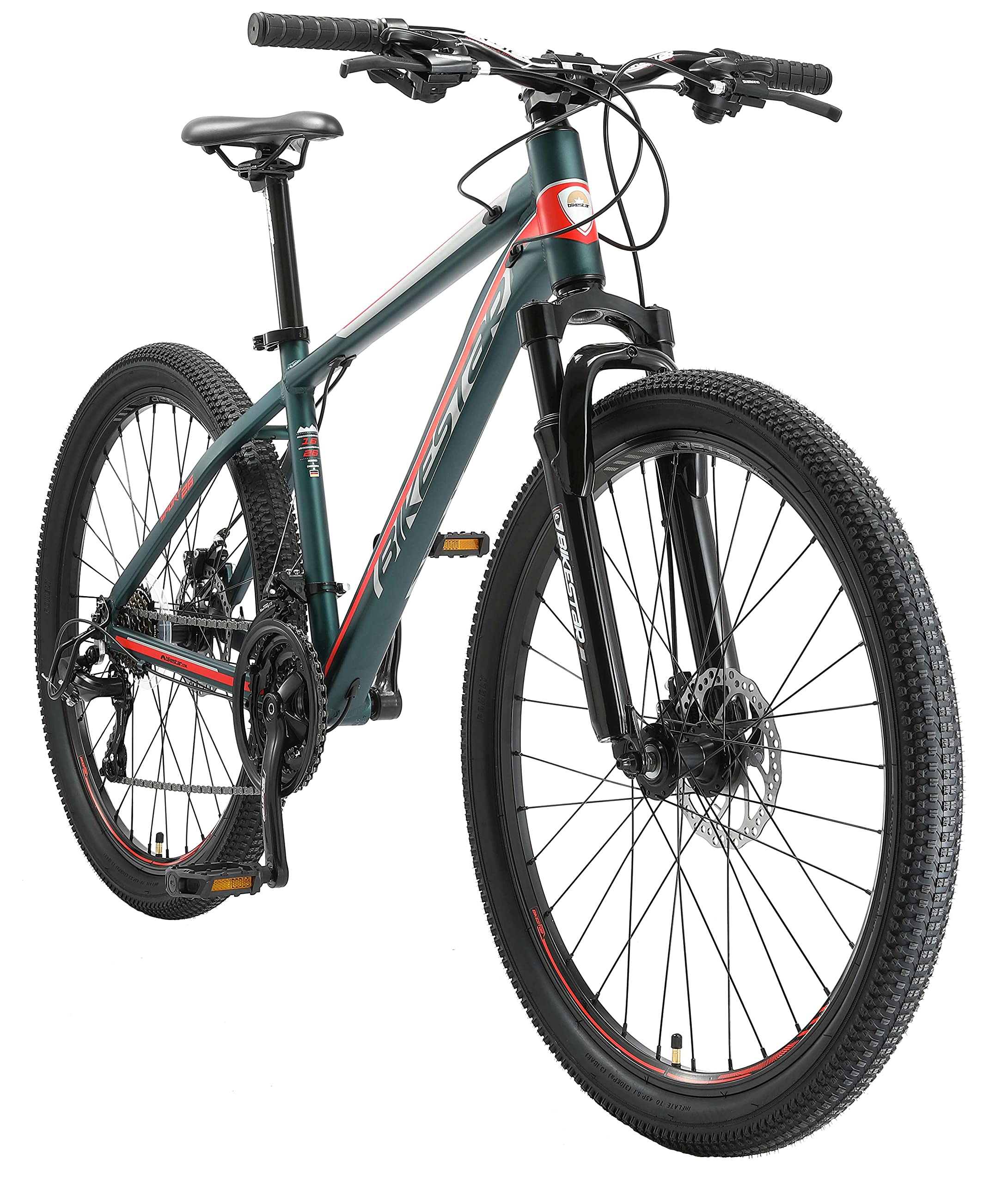 BIKESTAR Bicicleta de montaña Hardtail de Aluminio, 21 Marchas Shimano 26" Pulgadas | Mountainbike con Frenos de Disco Cuadro 13, 16" MTB