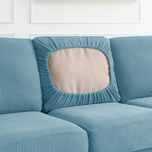 Miniatura 9 de CHUN YI - 7 fundas elásticas para sofá de 3 plazas con tres respaldos y cojines separados con banda elástica, tela jacquard a cuadros de