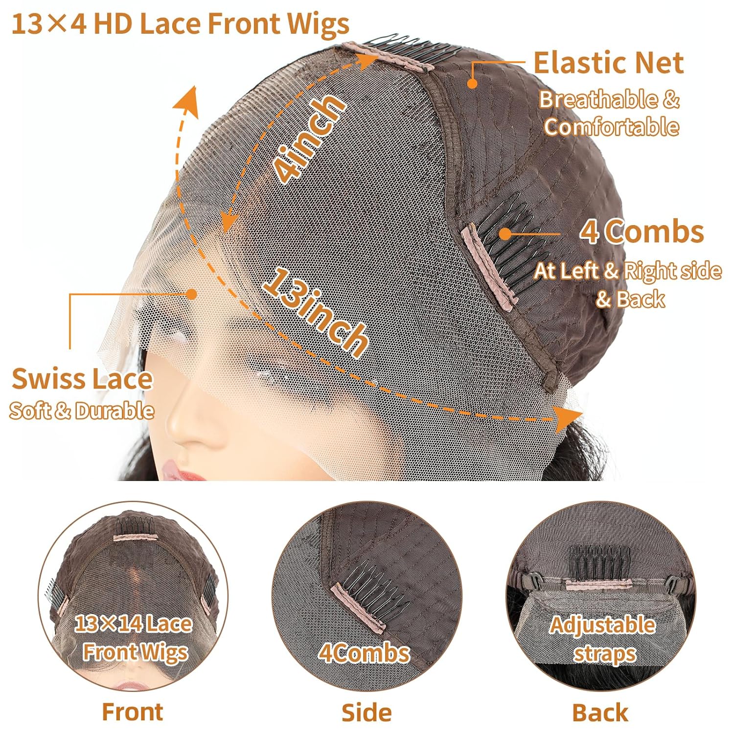 Body Wave Lace Front Wigs Human Hair 13x4 HD Lace Front Wigs Human Hair 180% Density Wigs For Women Lace Frontal Glueless Wigs Human Hair Pre Plucked With Baby Hair 26inch - Image 6