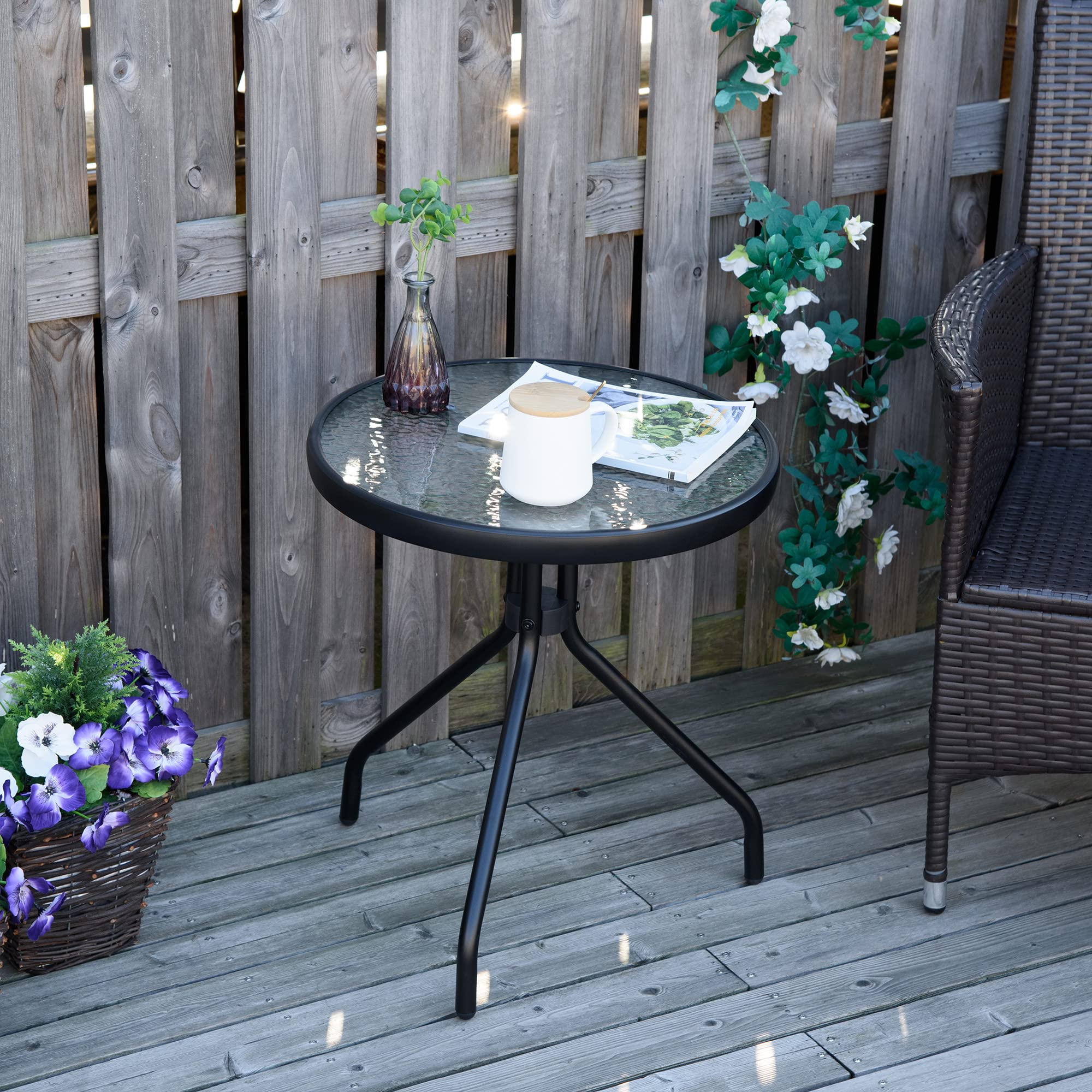 Outsunny Table Bistro de Jardin Table Basse Ronde avec Plateau Verre trempé métal époxy Ø 50 x 55H cm Noir