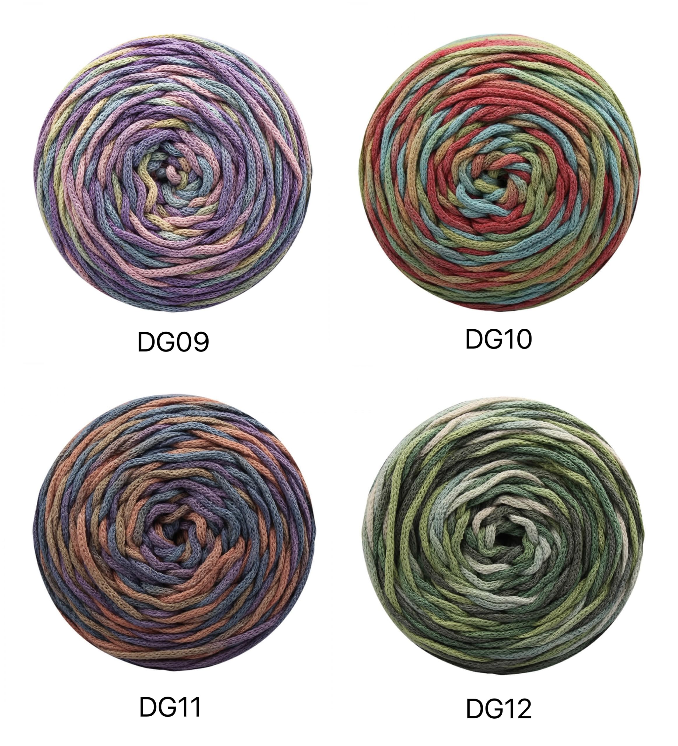 Makramee-Garn aus Baumwolle, 3 mm, mehrfarbig, geflochten, 4 Knäuel x 140 m, 4 mittelgroße, bunte Ombré-Kuchengarn, bunte Regenbogen-Makramee-Schnur zum Stricken, Häkeln und Knoten