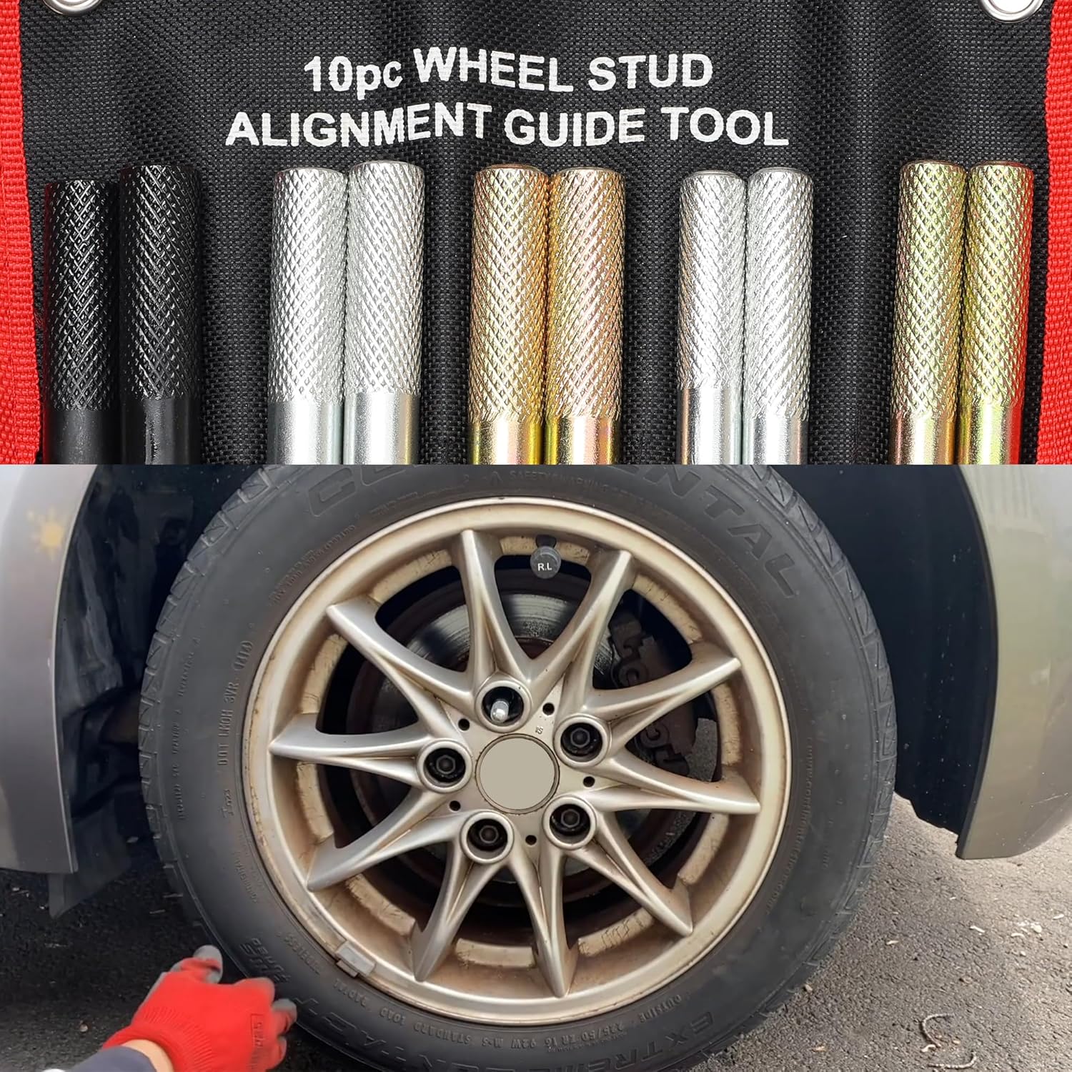 10PC Wheel Alignment Pin, Steel Alloy Wheel Hanger Alignment Pin Guide Tool, Wheel Lug Bolt Automotive Mechanic Tool M14x1.5/1.25, M12x1.5/1.25, M15*1.25