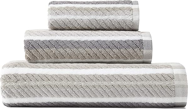 Tommy Bahama - Bath Towels, 100% Highly Absorbent Yarn Dyed Cotton, Low-Linting & Fade-Resistant, Medium Weight Towel Set (Ocean Bay Grey, 3 Piece)