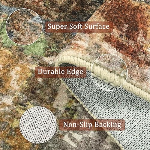 Miniatura 2 de Morebes Alfombra moderna lavable, antideslizante con respaldo abstracto de 3 x 5 pies, resistente a las manchas, alfombra roja para sala de estar,