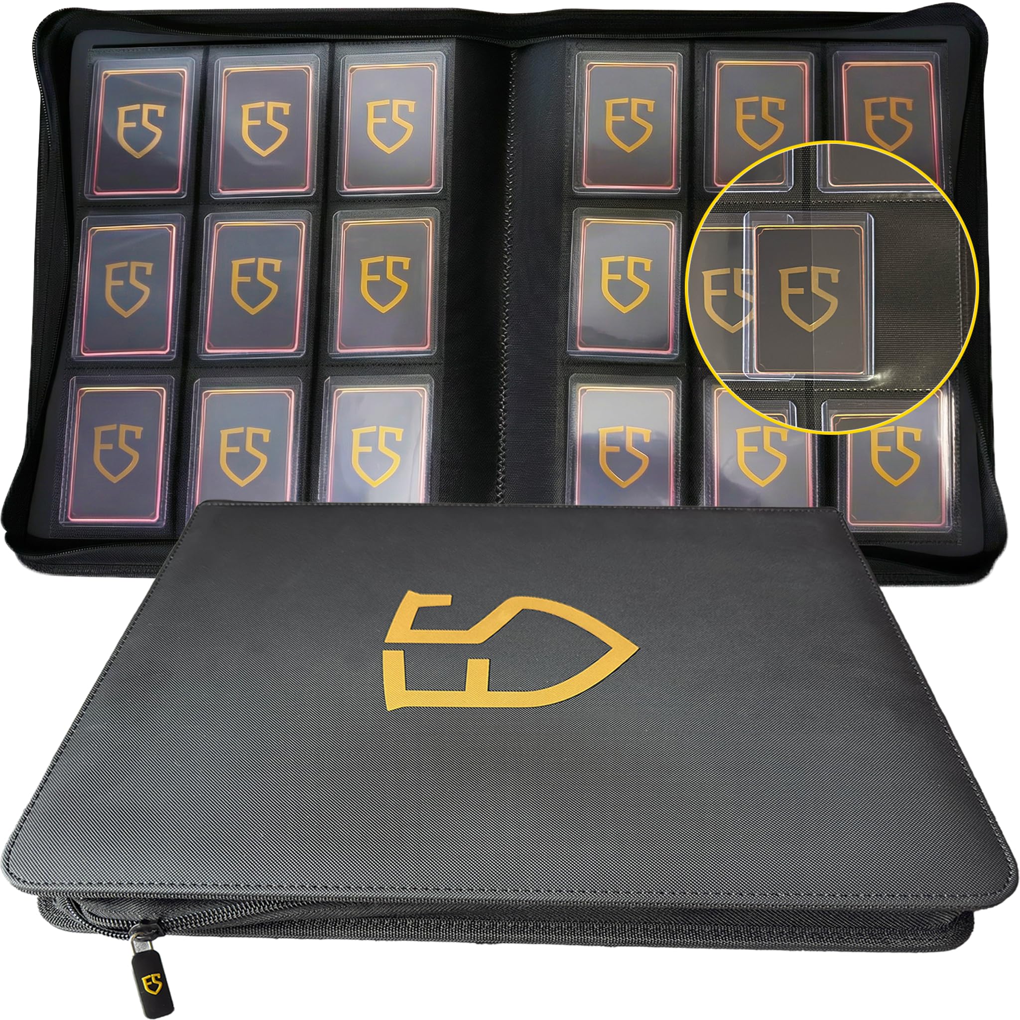 Elite Shield Classeur Toploader 252 Cartes – Album Zippé pour Cartes en Toploader – 9 Poches par Page – Compatible avec carte PKM, One Piece, Magic avec toploader – Cartes à Collectionner & TCG