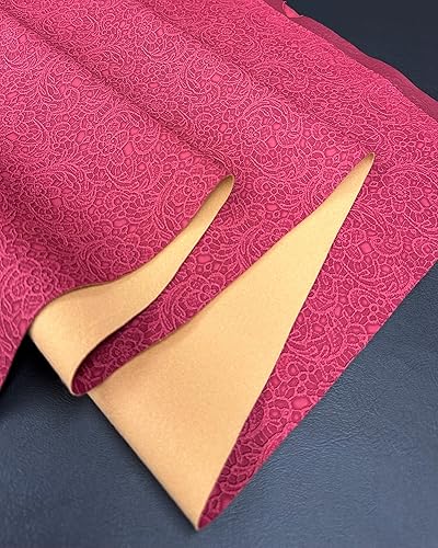 Miniatura 4 de FABRIC EMPIRE Hoja texturizada de piel sintética con estampado floral de guipur de cerámica retro en relieve, respaldo de doble cepillo, perfecto