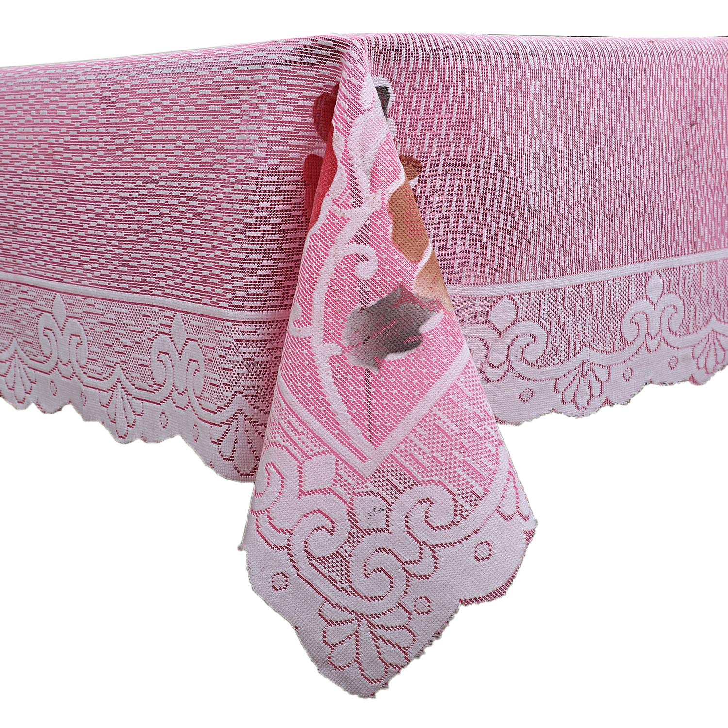 Kuber Industries Floral Cotton 6 Seater Dinning Table Cover - Pink (CTKTC03518)