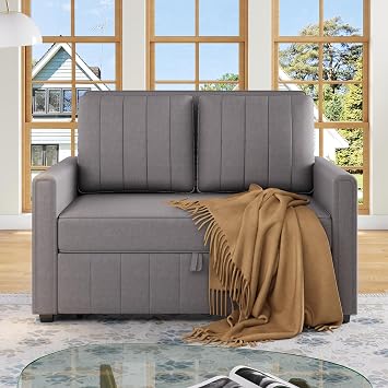 Double Sofa Bed with Adjustable Backrest and Side Pockets