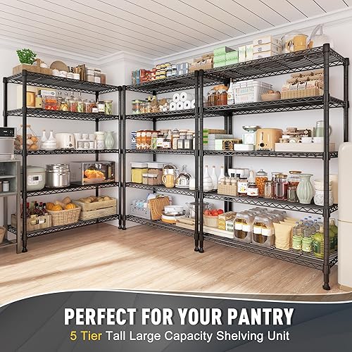 Miniatura 4 de REIBII Estantes de almacenamiento, estantería de alambre de 5 neumáticos, 1000 libras, estantes de metal para almacenamiento, estantería de garaje