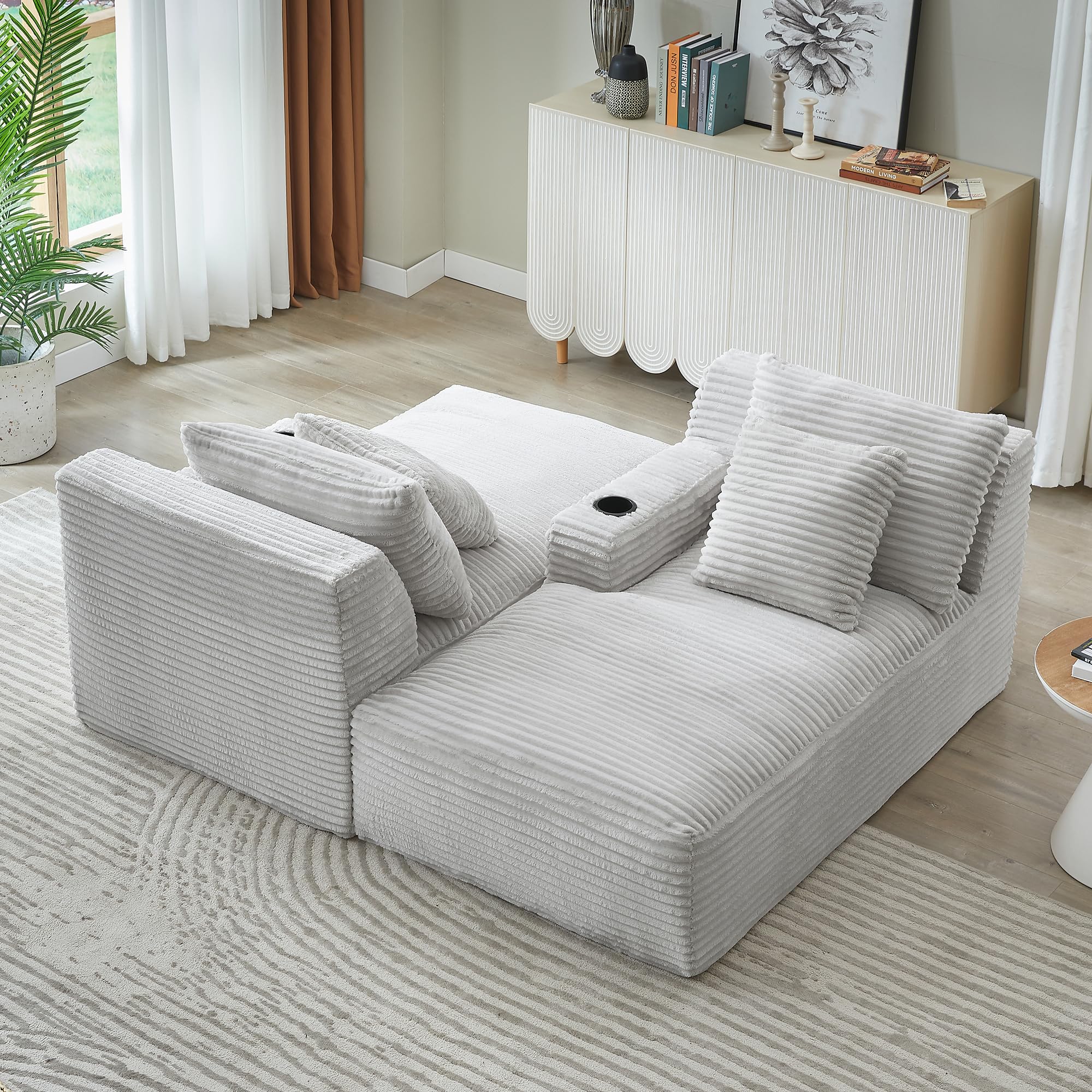180 cm, ponadwymiarowy podwójny szezlong, sztruksowa, segmentowa sofa z uchwytami na kubki, przytulne poduszki, głębokie siedzisko, wszechstronna sofa do salonu, relaks i komfort