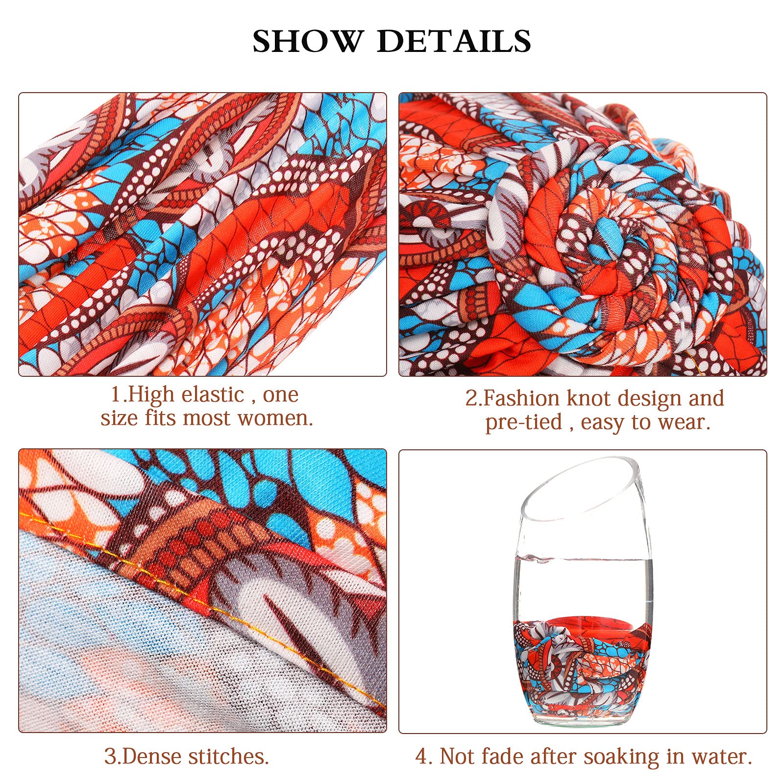 6 pezzi africano headwrap turbante per donne nere pre legato nodo cofano cappello berretto berretto testa sciarpa copricapo cappello