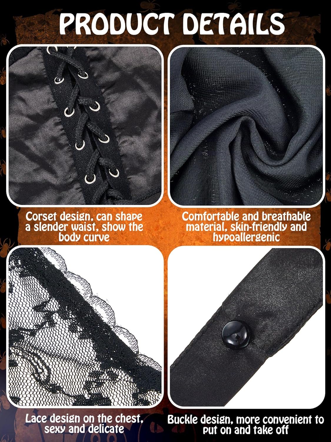 Zhanmai Women's Sleeveless Western Gothic Dress Black Costume with Corset Halter Lace Swing Cocktail Halloween Punk Cosplay - Image 4