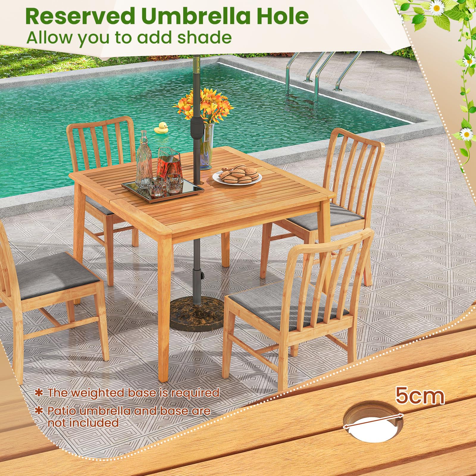 FANTASK Terrassentisch Aus Akazienholz – Rechteckiger Gartentisch 200x90 Cm, Für 8 Personen, Mit Metallgestell, Verstellbaren Fußpolstern & 5 Cm Sonnenschirmloch – Wetterfest & Stabil Für Garten, Balkon, Pool