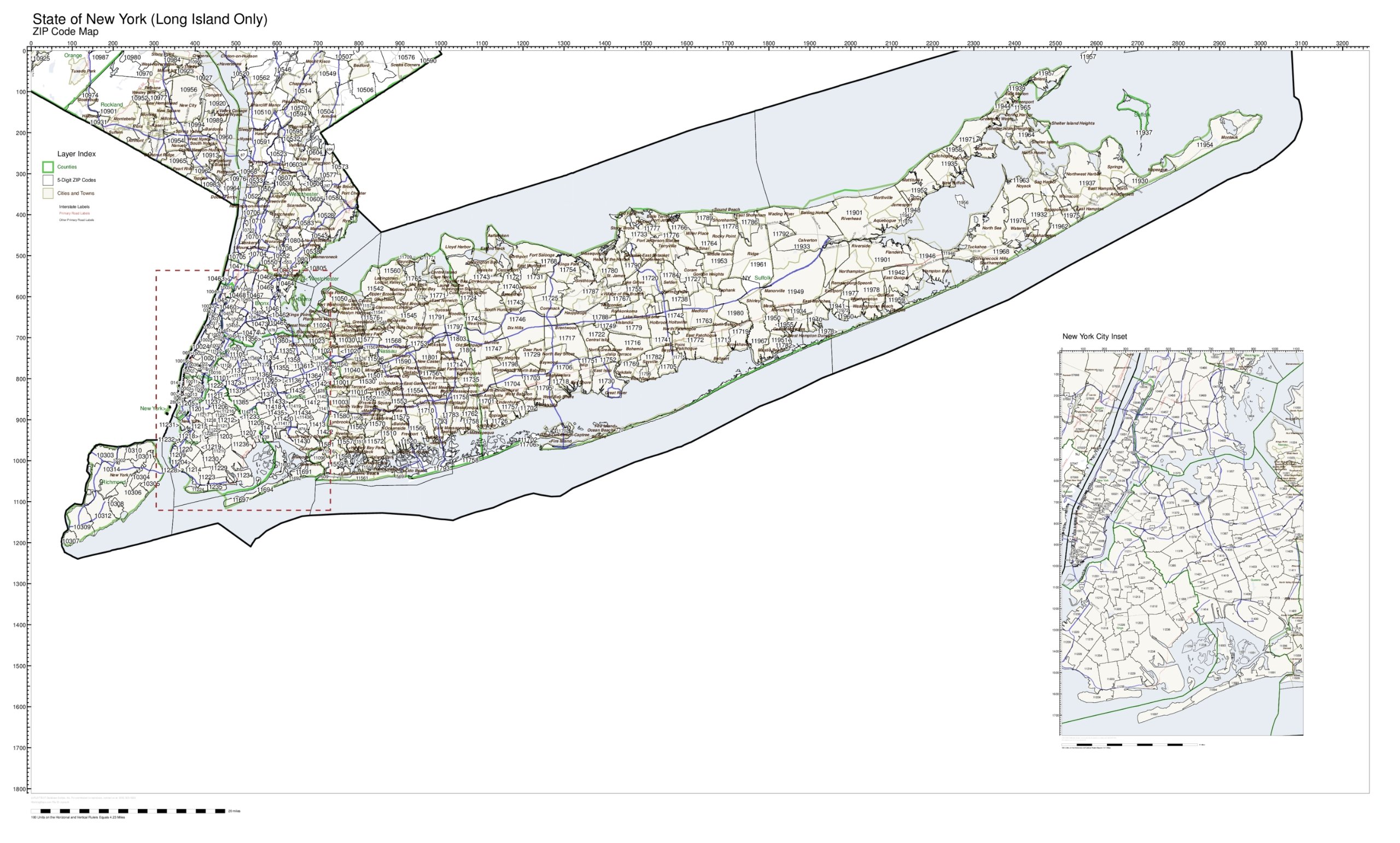Amazon.com: 郵遞區號Map State of New York Long Island Only 層壓板: 辦公用品