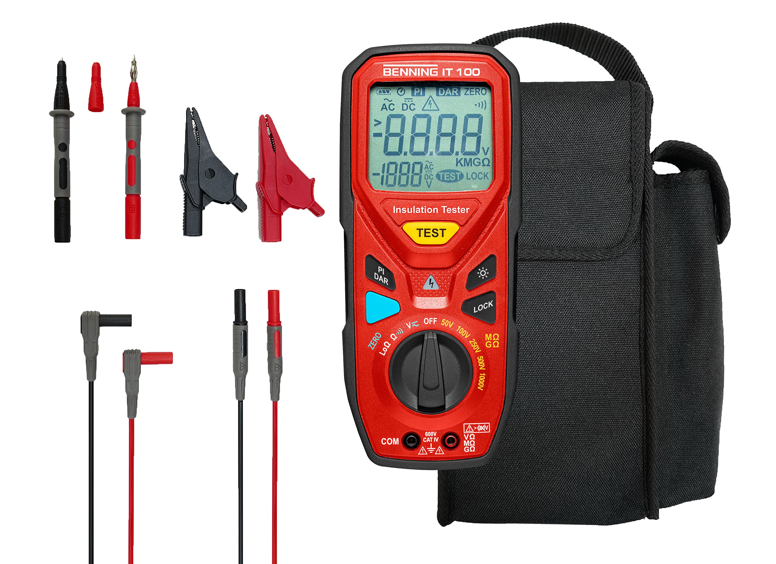 Benning IT 100 44107 - Medidor de aislamiento y resistencia (para mediciones de aislamiento/baja ohmio, máx. voltaje CC 600 V)